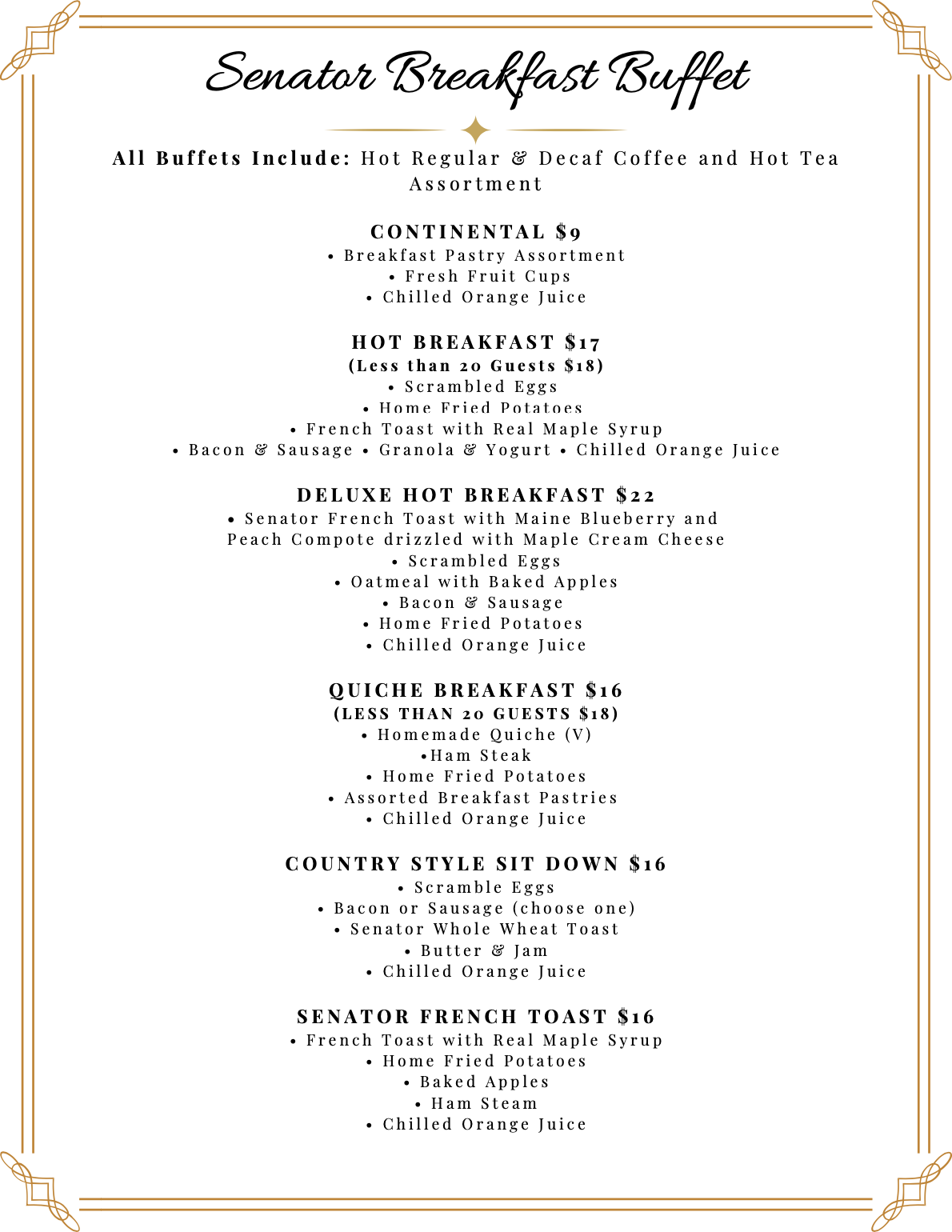 Breakfast Banquet Cover Senator Inn And Spa