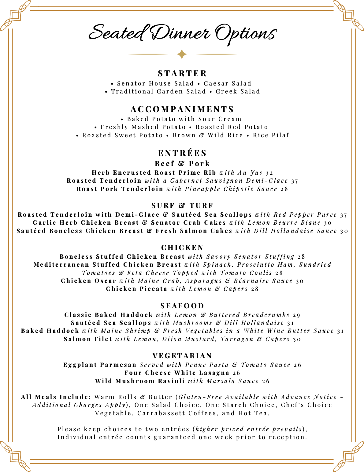 Dinner Banquet Cover Senator Inn And Spa