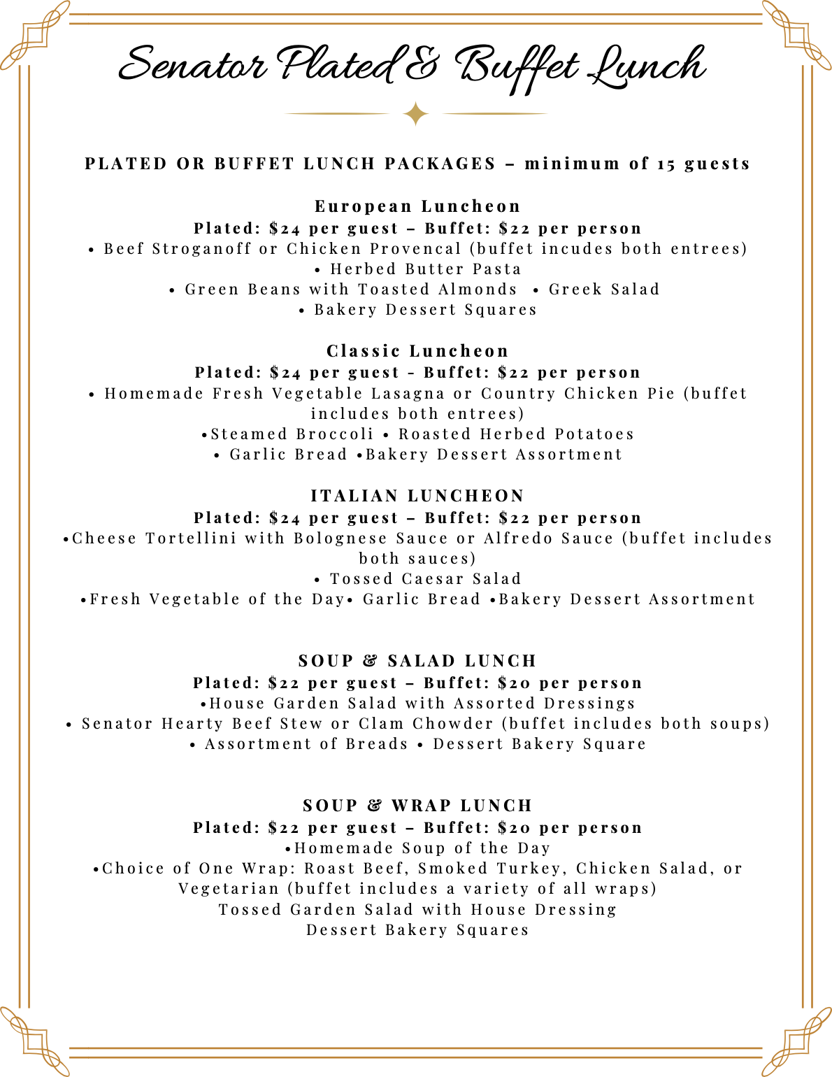 Lunch Banquet Cover Senator Inn And Spa